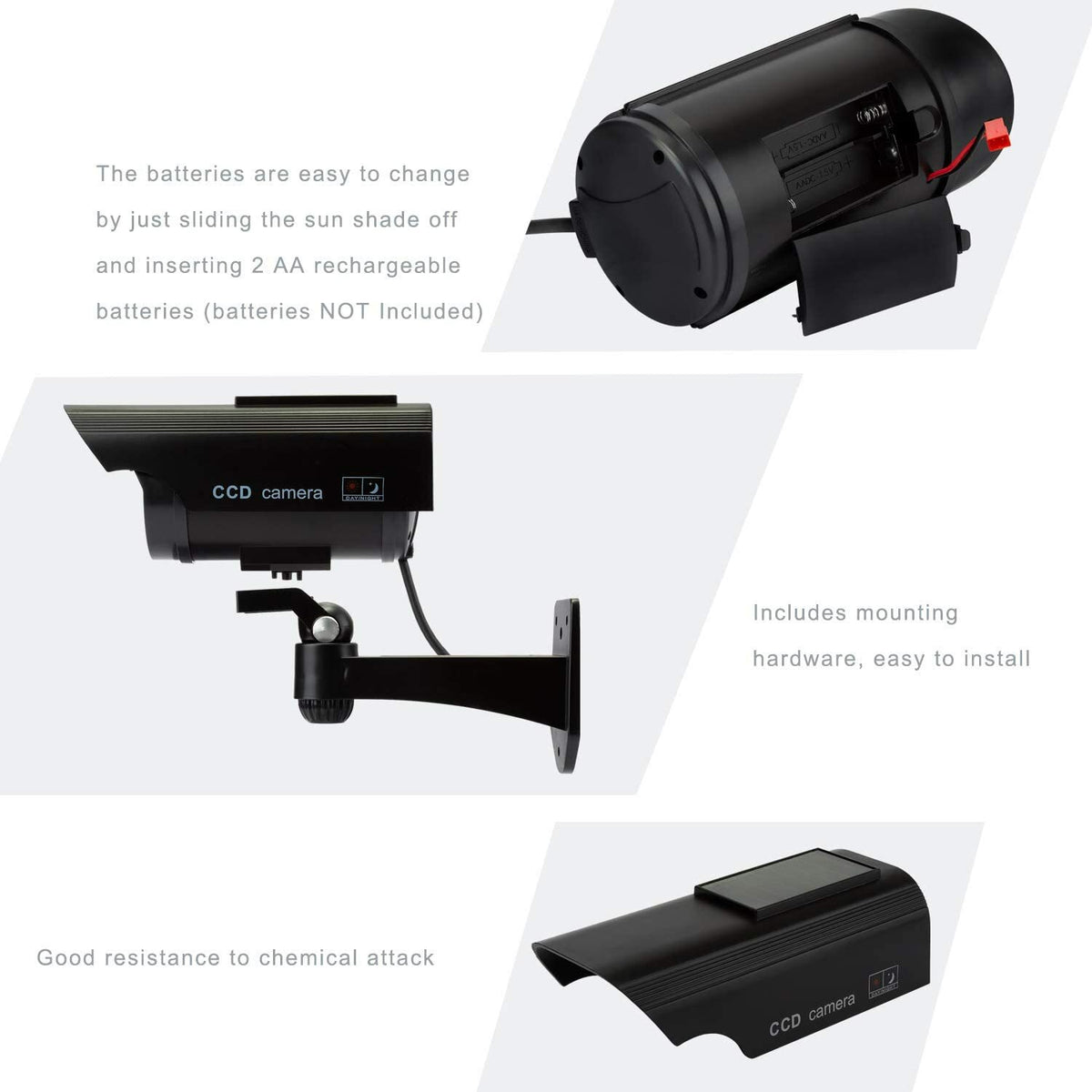 Dummy CCTV Security Camera Kit Indoor or Outdoor with LED Light & Solar Power