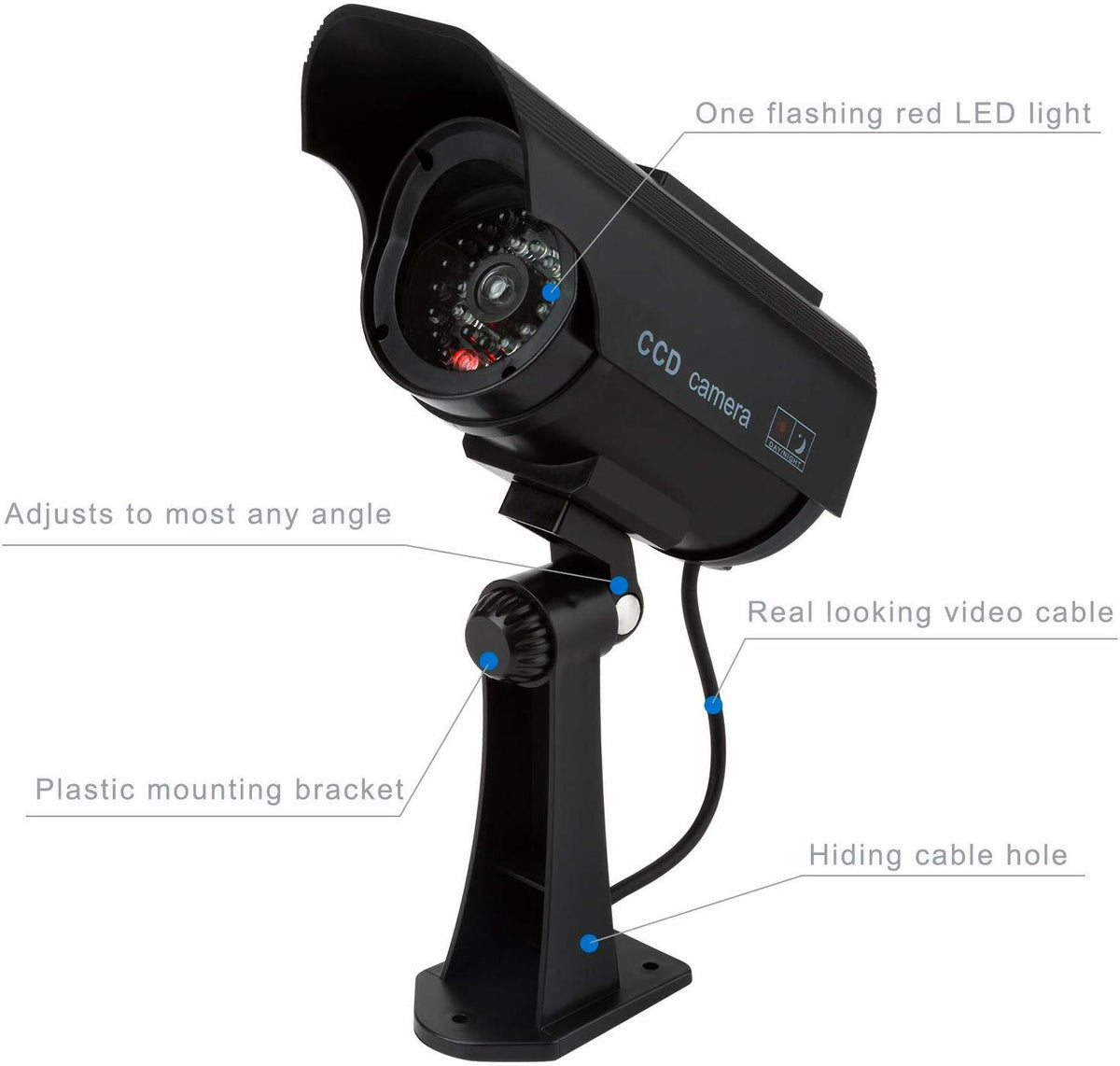 Dummy CCTV Security Camera Kit Indoor or Outdoor with LED Light & Solar Power