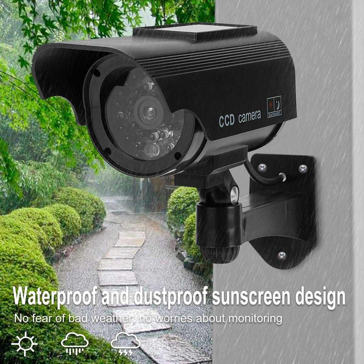 Dummy CCTV Security Camera Kit Indoor or Outdoor with LED Light & Solar Power