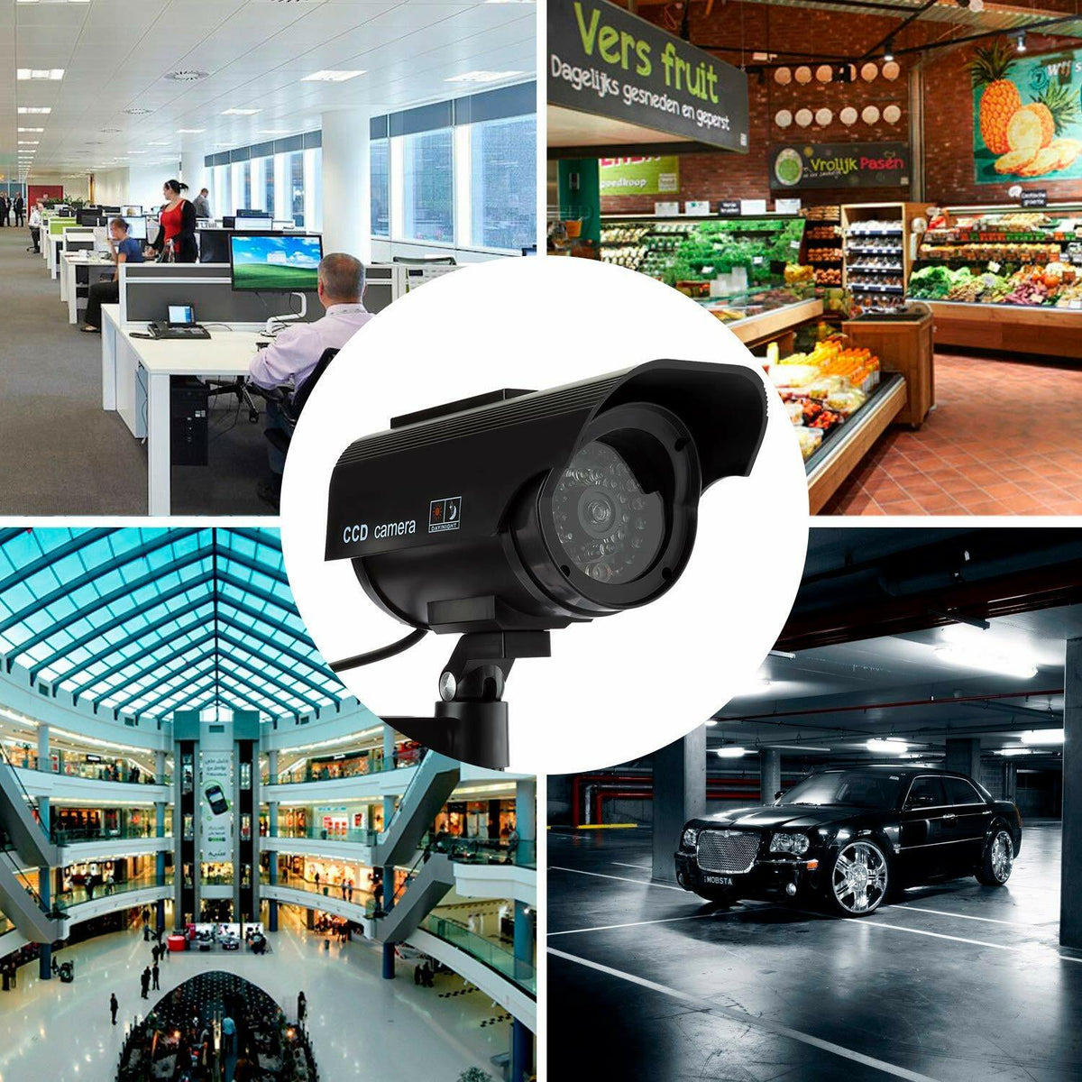 Dummy CCTV Security Camera Kit Indoor or Outdoor with LED Light & Solar Power