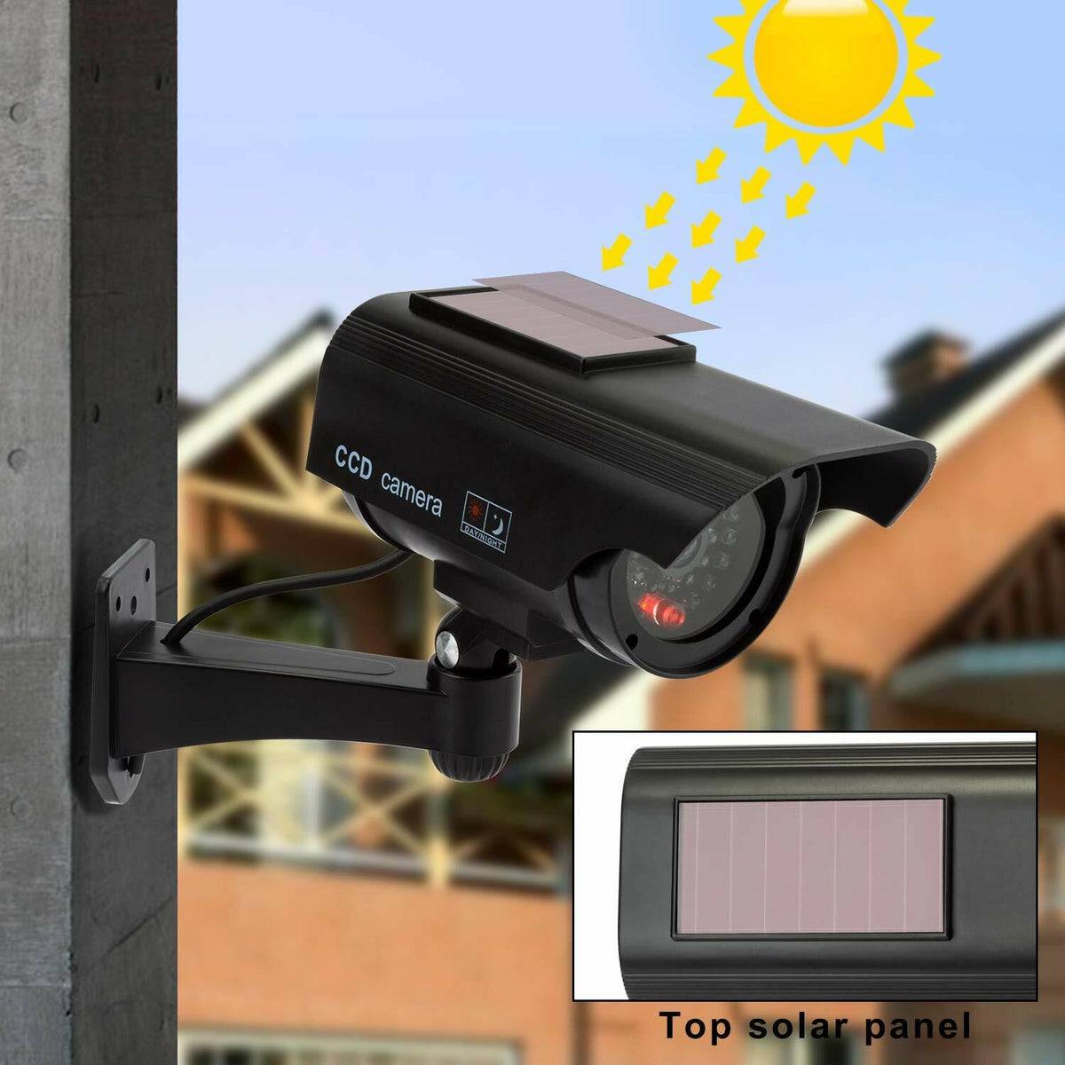Dummy CCTV Security Camera Kit Indoor or Outdoor with LED Light & Solar Power