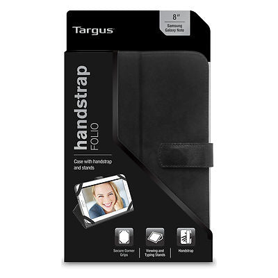 Targus Samsung Galaxy Note Slim Case Folio Kickstand Handstrap 8" Black