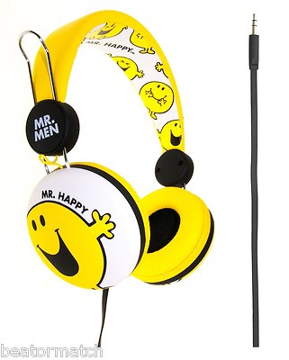 6 x JOB LOT Mr Men Happy Kids Children Stereo Headphones Tangle Free Flat Cable