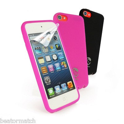 Tuff-Luv iPod Touch 5th Gen Silicone Gel Case X2 & Screen Protector Pink & Black