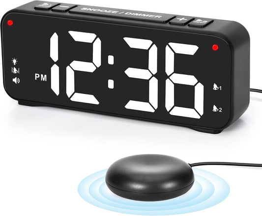 Vibrating Alarm Clock for Heavy Sleepers, 90db Loud with Snooze & LED Display