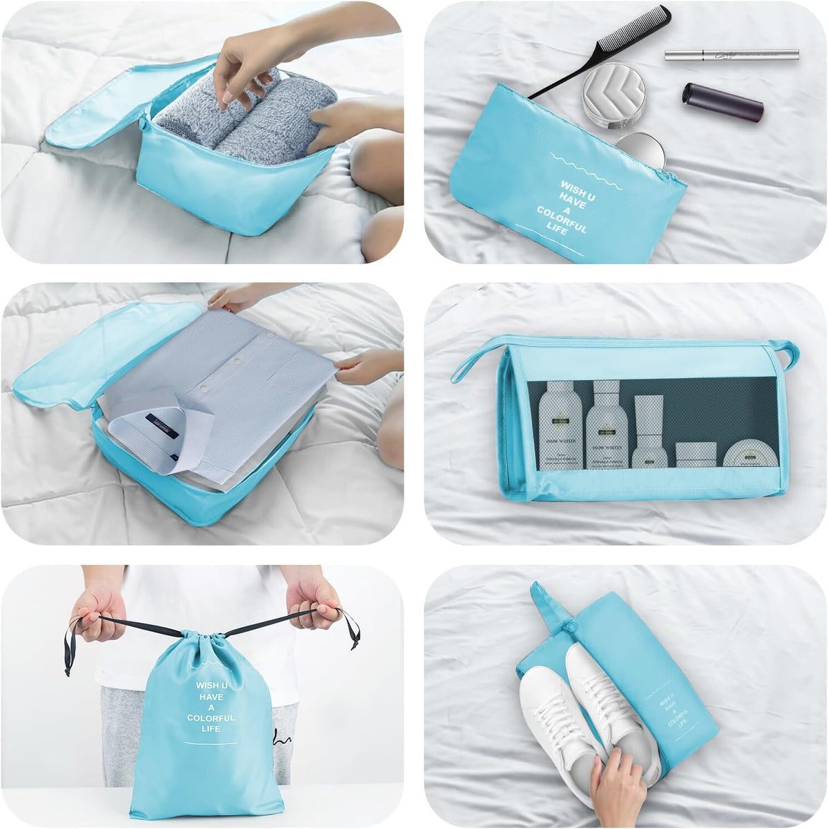 8 PCS Packing Cubes Luggage Storage Organiser Travel Compression Suitcase Bags
