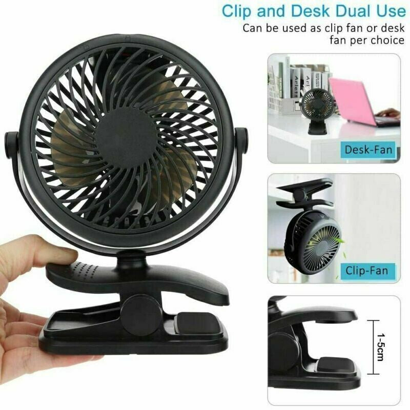 USB 3 Speeds Rechargeable Mini Cooling Fan Clip On Desk Baby Stroller Portable