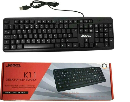 Jedel K11 Wired Slim USB Keyboard Full Sized UK QWERTY Layout Spill-resistant PC