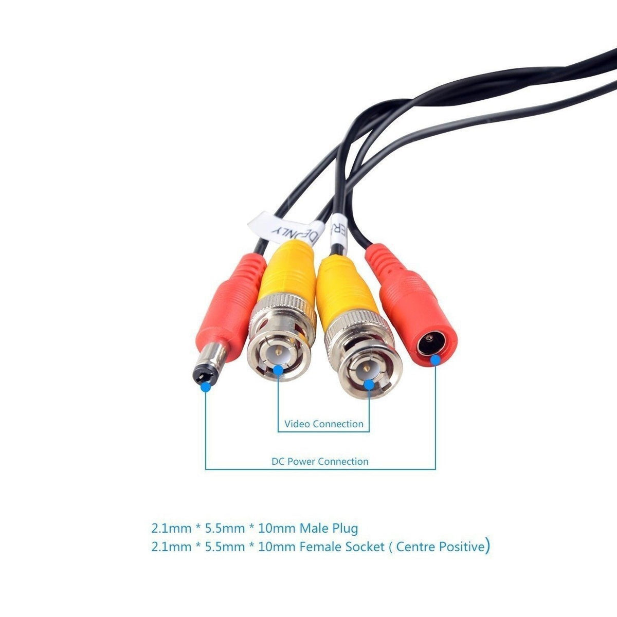 10M BNC DC Power Lead CCTV Security Camera DVR Data Power Extension Cable