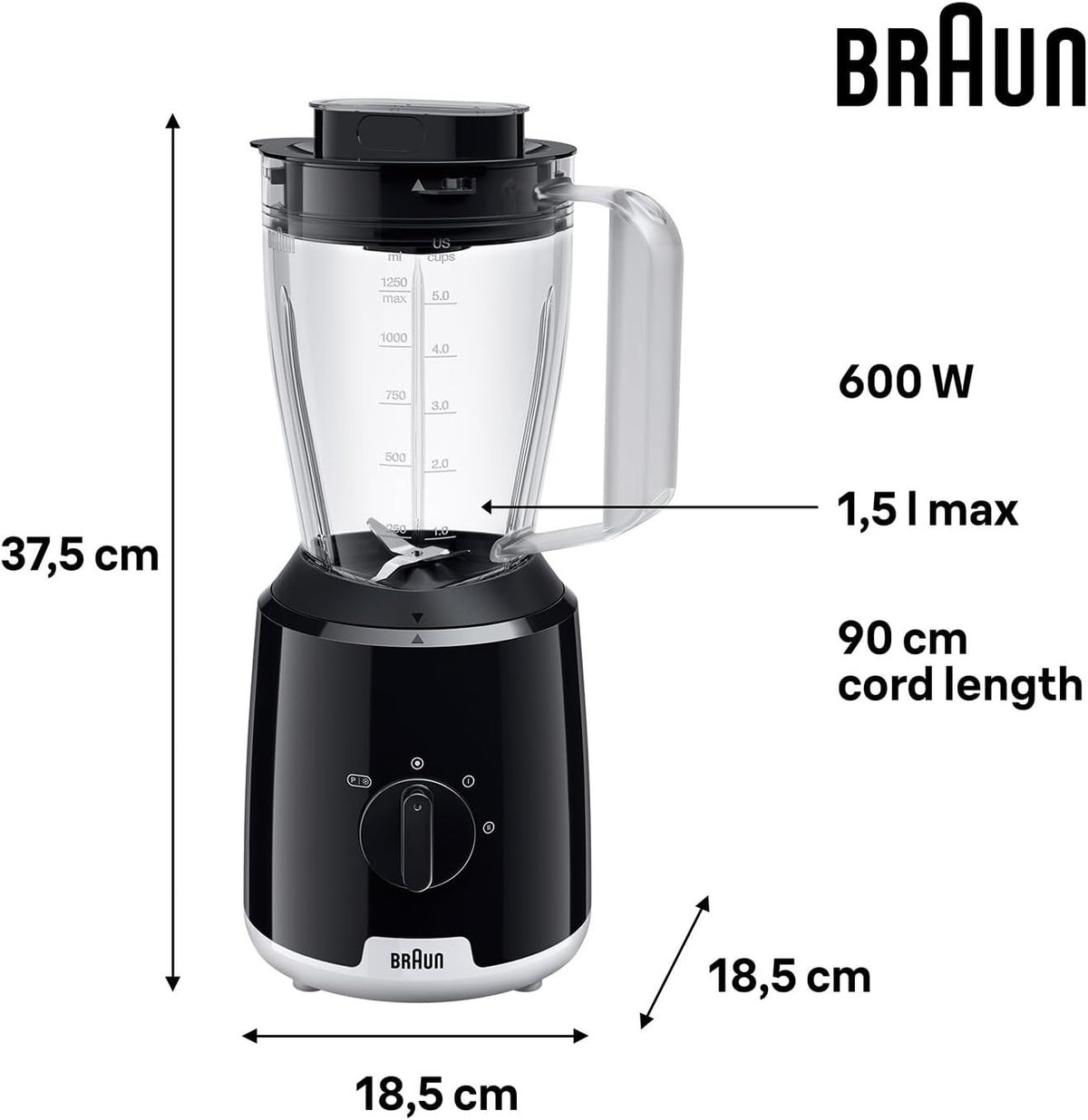 Braun PowerBlend 1 Jug Blender, 2 Speeds, Ice crush, Smoothie2Go Bottle Included