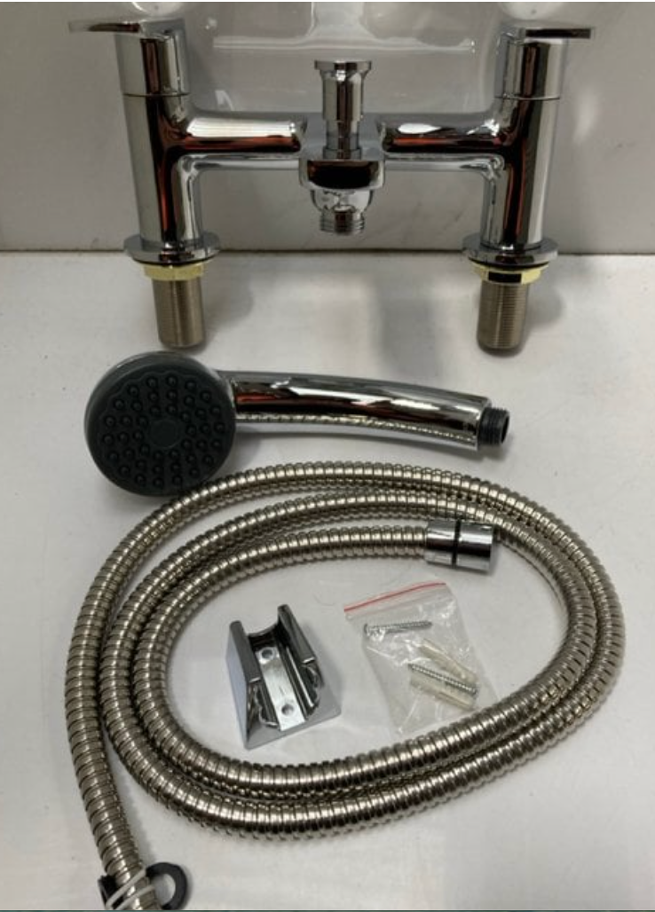 DECK MOUNTED BSM IN CHROME WITH SHOWER HANDSET, HOSE & WALL MOUNTING BRACKET