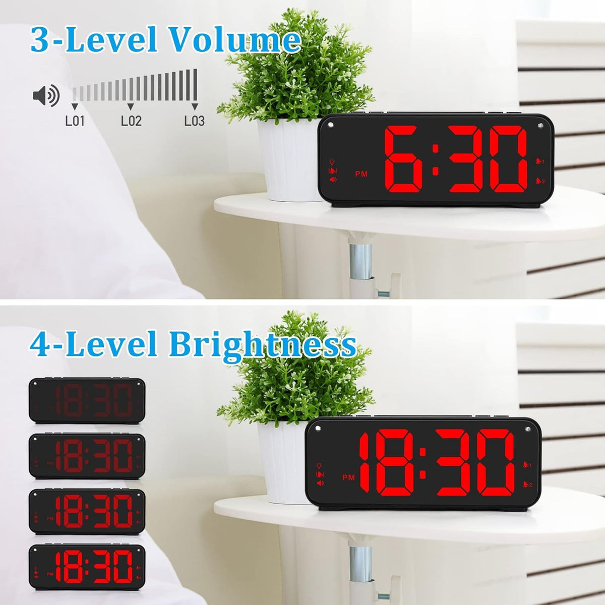 Vibrating Alarm Clock for Heavy Sleepers, 90db Loud with Snooze, Red LED Display