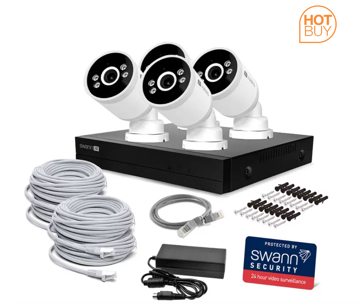 Swann 4K NVR 8 x Channel / 4 x NHD-ADVANXB Bullet Cameras with 1TB HDD SWNVK-8AD