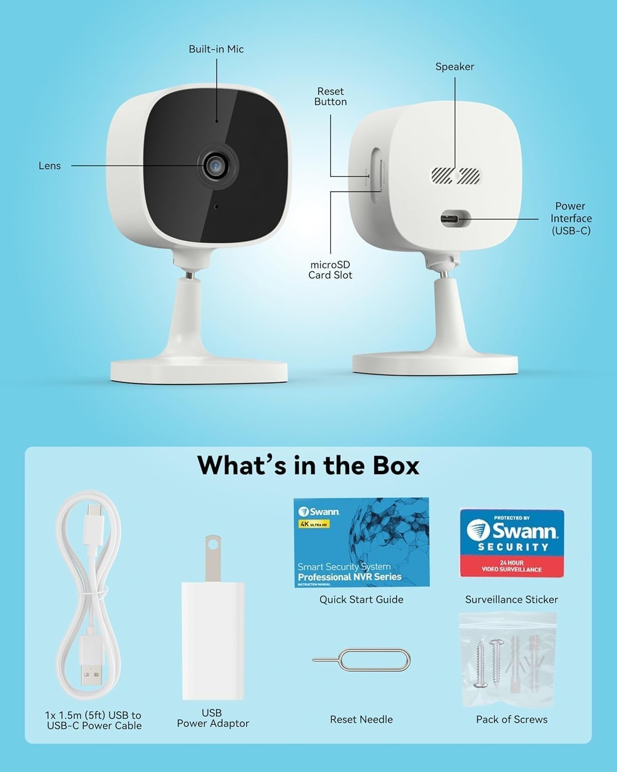 Swann SWIFI-SE2KIC-EU EVO 2K Indoor Camera White Smart Home Security Camera