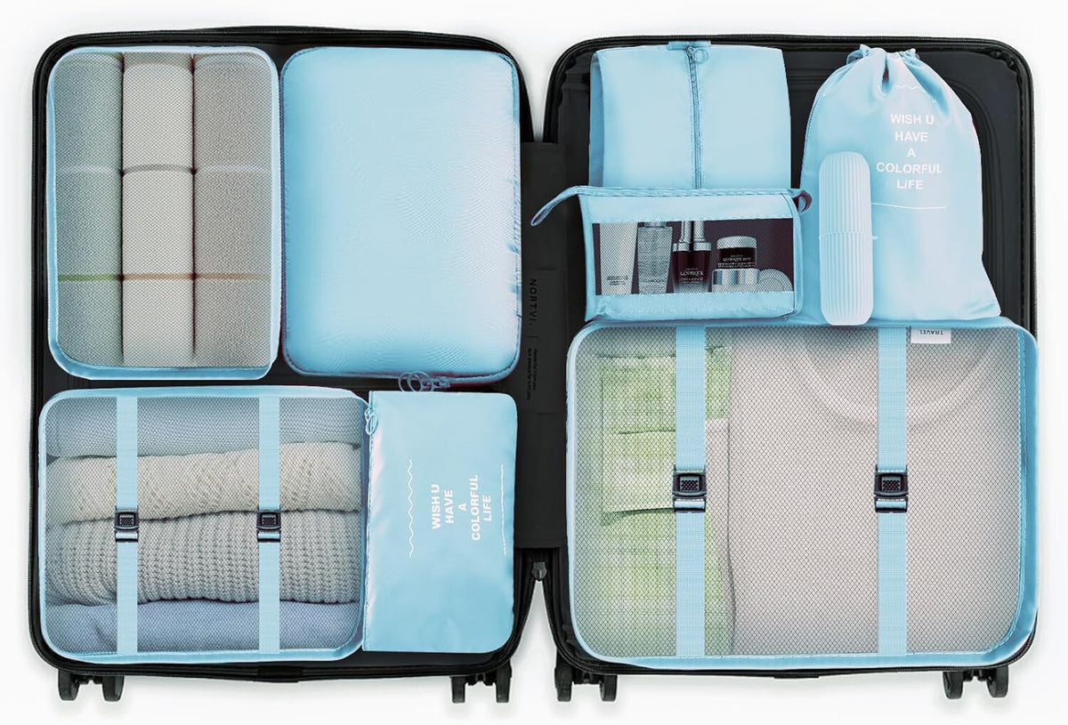 8 PCS Packing Cubes Luggage Storage Organiser Travel Compression Suitcase Bags