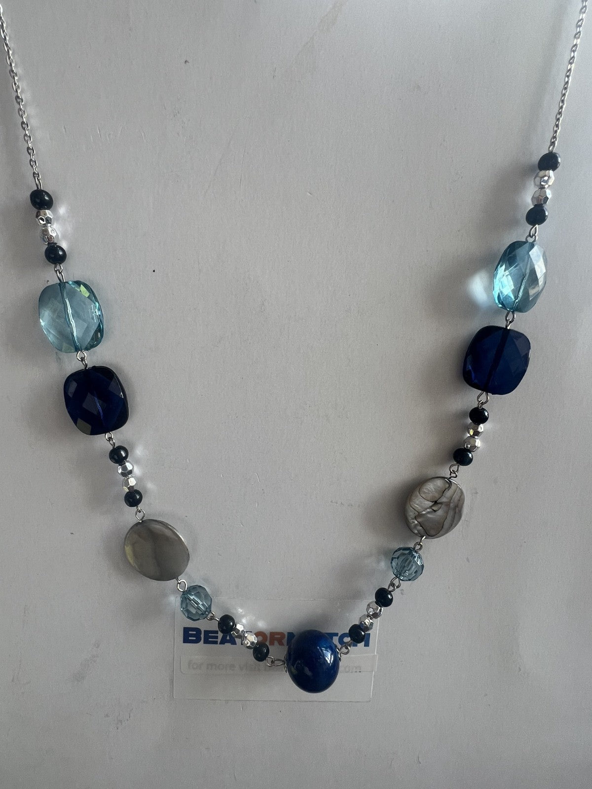 Long Blue Orbs and Flat Jewellery Costume Jewellery Necklace