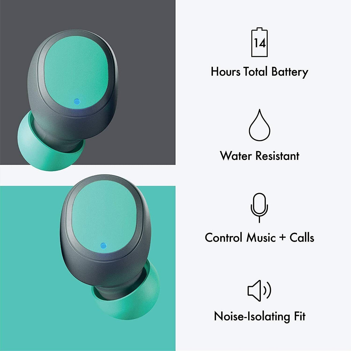 Skullcandy Earbuds Wireless Bluetooth Stereo Earphones Mic IPX4 Water Resistant