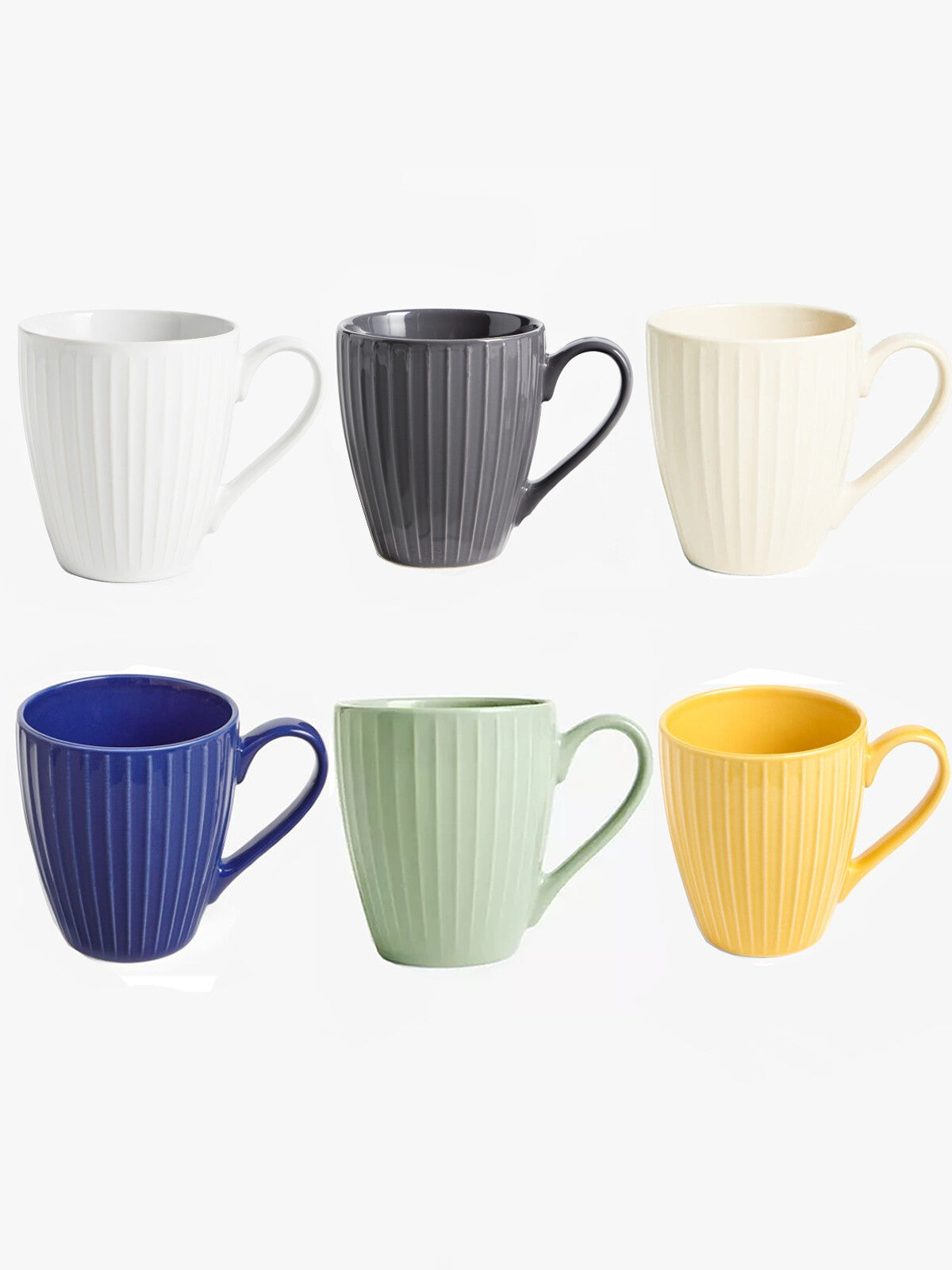 John Lewis ANYDAY Ribbed Stoneware For Coffee Tea Mugs Large Handled Gift 370ml