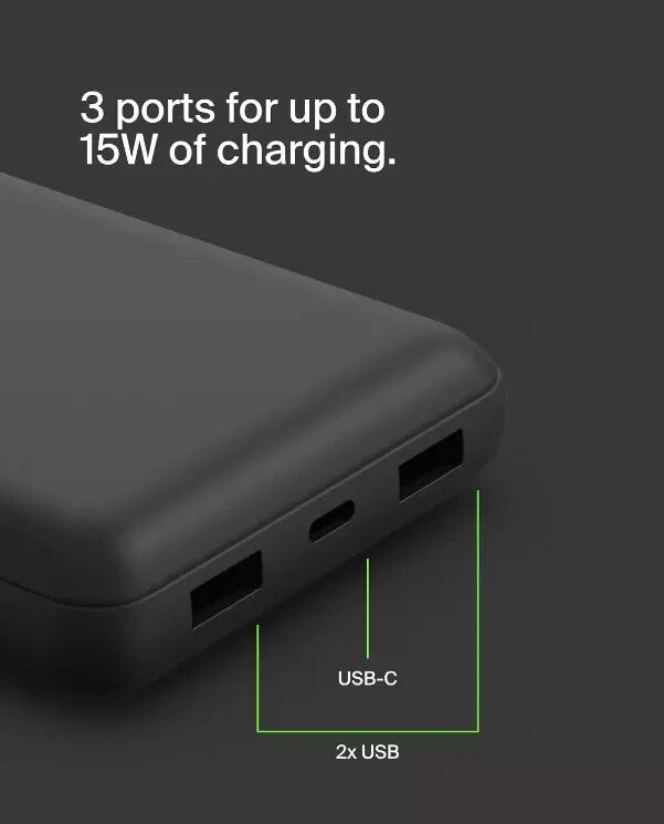 Belkin Boost Charge 3-Port Power Bank 10K + USB-A to USB-C Cable