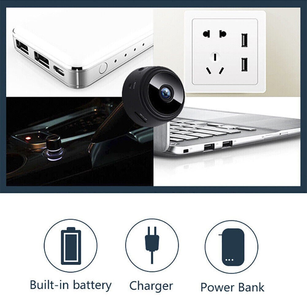 Mini CCTV Camera Wireless IP Wifi Indoor/Outdoor Camera HD Home Security - Black