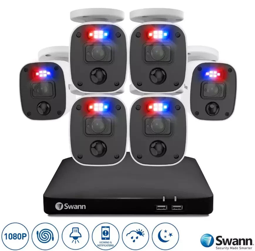 Swann DVR 8 Channel 1TB 6 x 1080MQB Audio Cam CCTV Enforcer Kit MQB
