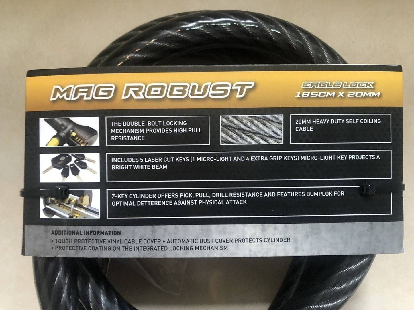 BICYCLE LOCK HEAVY DUTY MAGNUM PLUS MAGROBUST CABLE 185X20 KEYCOLOUR: BLACK
