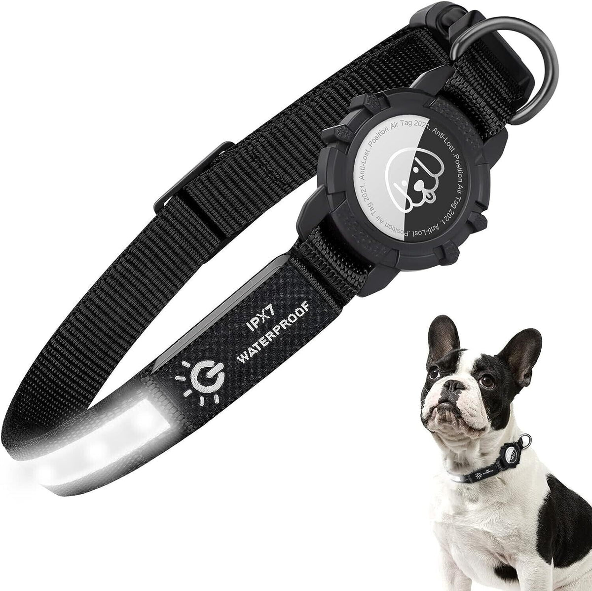 Light Up Dog Collar Waterproof LED Flashing Dog Collars for Night Safety Black