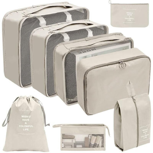 8 PCS Packing Cubes Luggage Storage Organiser Travel Compression Suitcase Bags