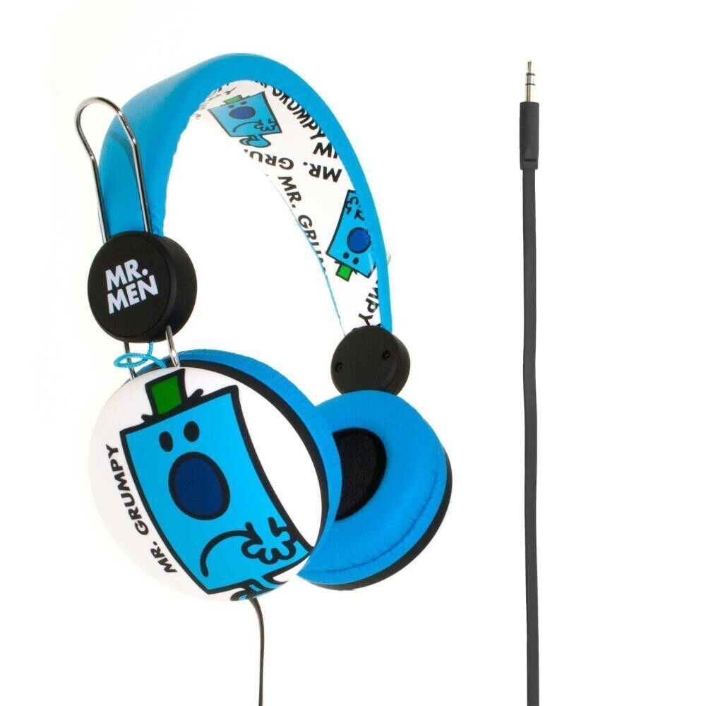 Mr Men Wired Headphones Foldable Kids Tangle Free Flat Cable Gift Headset Blue