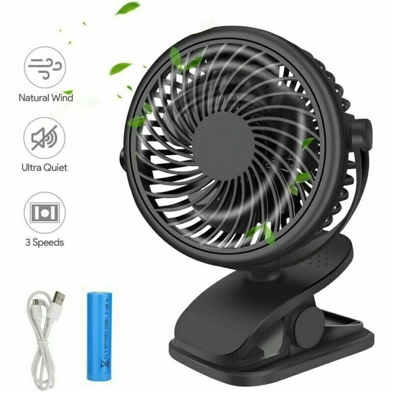 USB 3 Speeds Rechargeable Mini Cooling Fan Clip On Desk Baby Stroller Portable