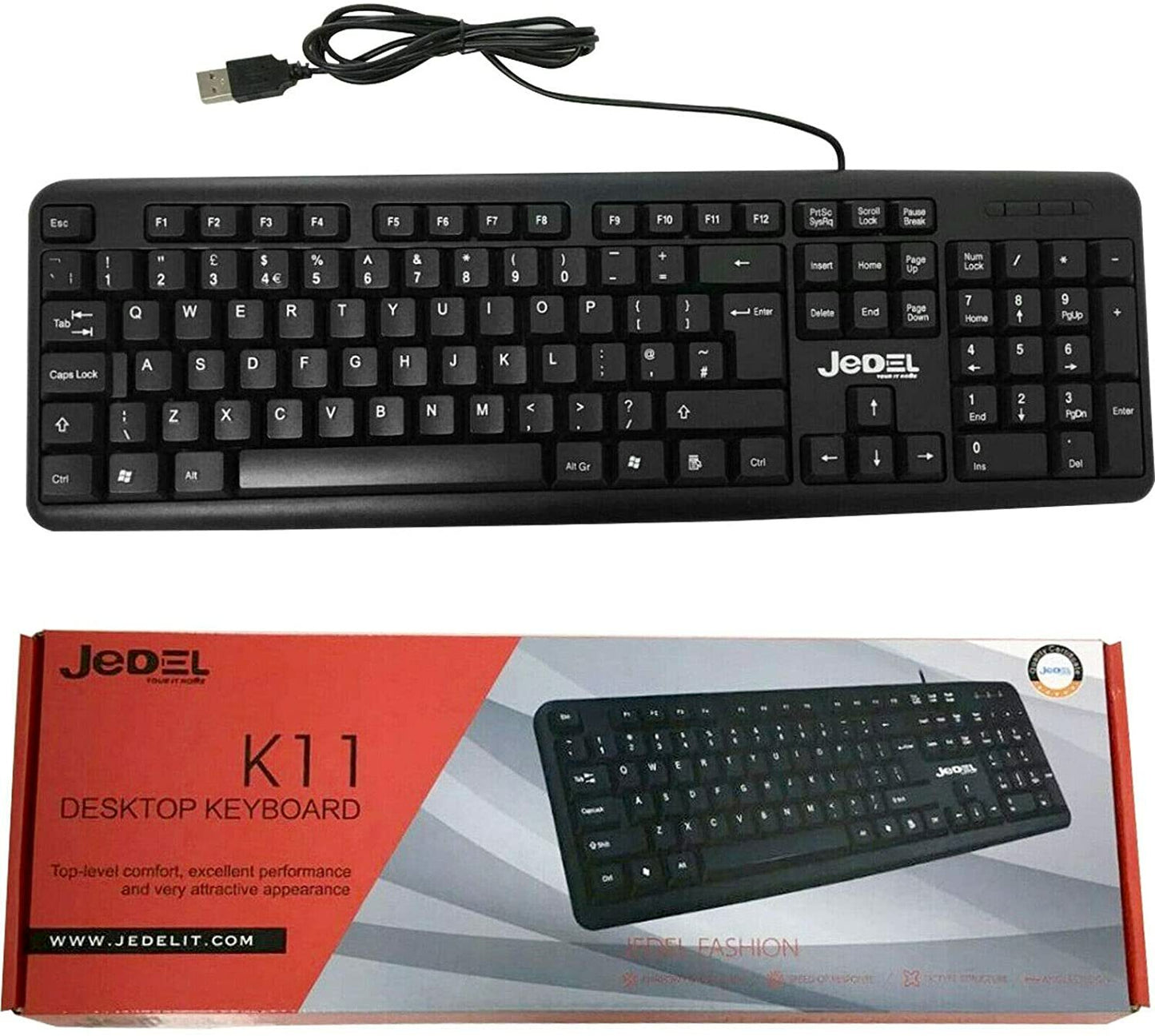 Jedel Combo Wired USB Keyboard & Mouse Set 1000 dpi UK QWERTY Spill-resistant