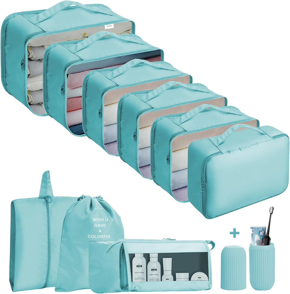 8 PCS Packing Cubes Luggage Storage Organiser Travel Compression Suitcase Bags