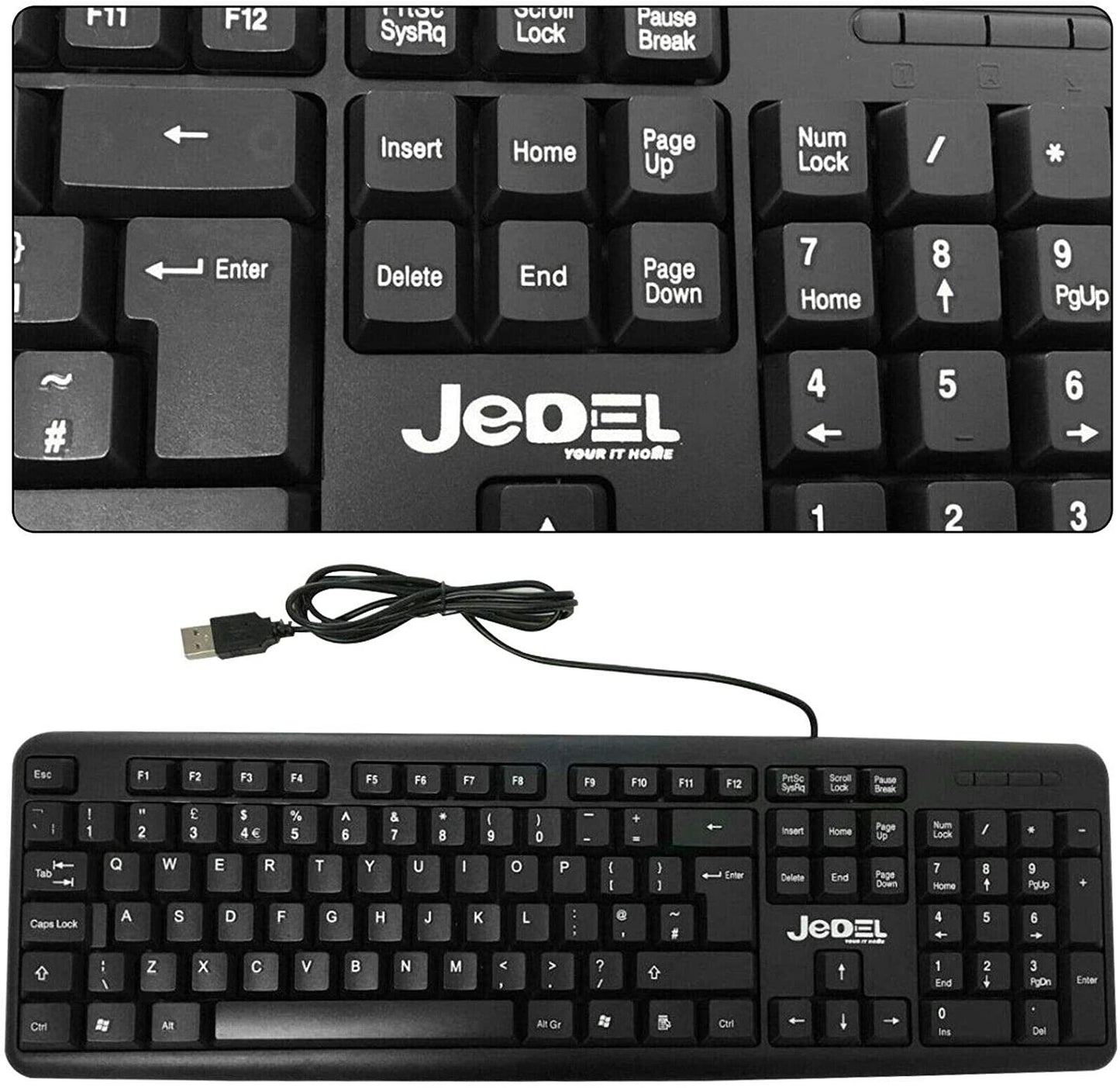 Jedel Combo Wired USB Keyboard & Mouse Set 1000 dpi UK QWERTY Spill-resistant
