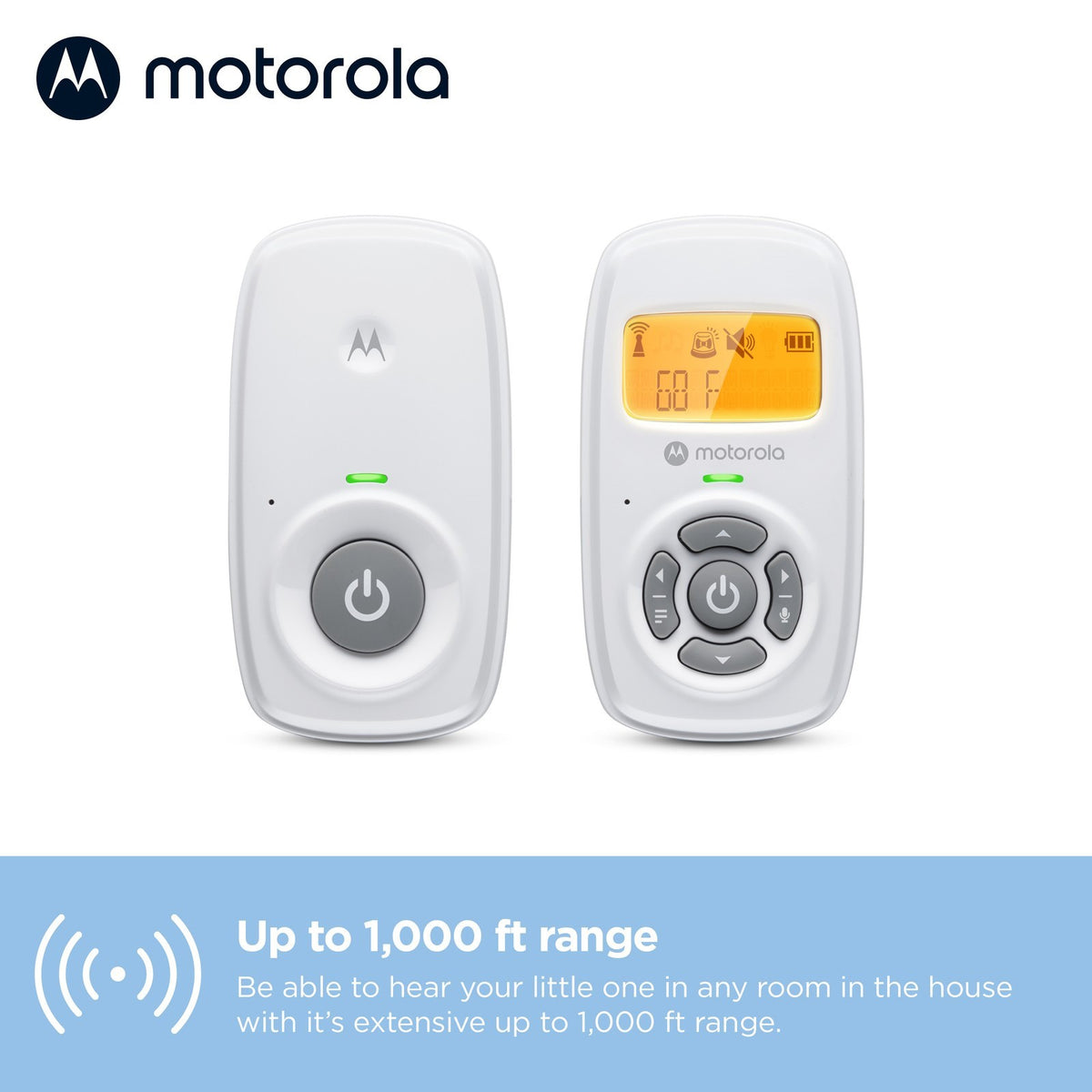 Motorola AM24 Audio Baby Monitor, Room Temperature Display & 2 way communication