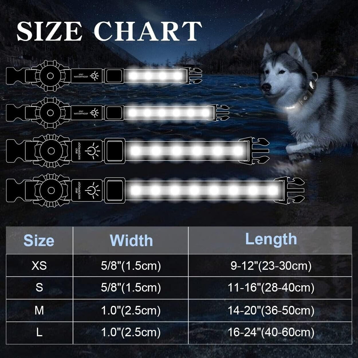 Light Up Dog Collar Waterproof LED Flashing Dog Collars for Night Safety Black