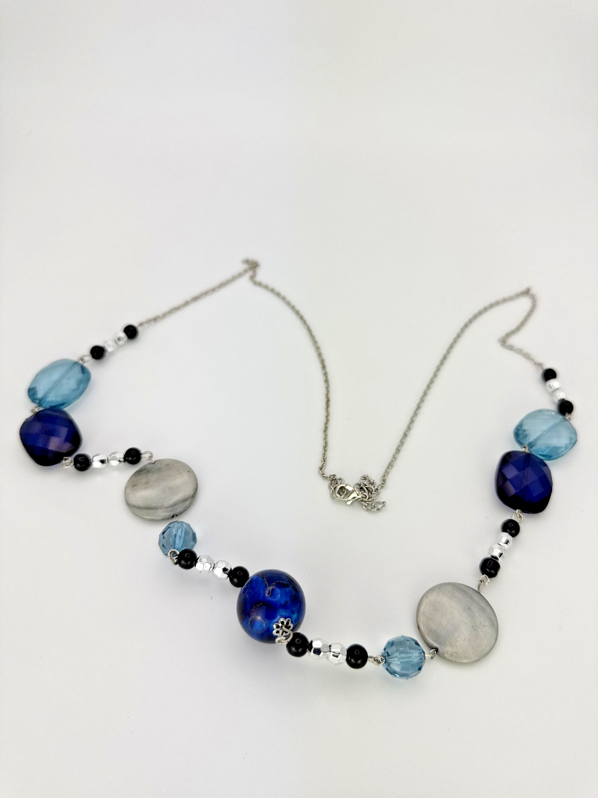 Long Blue Orbs and Flat Jewellery Costume Jewellery Necklace