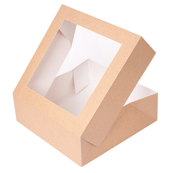 20 Brown Bakery Boxes with Window, Brown Kraft Paper Cake (6 x 6 x 3) inches