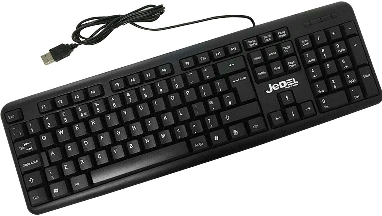 Jedel Combo Wired USB Keyboard & Mouse Set 1000 dpi UK QWERTY Spill-resistant