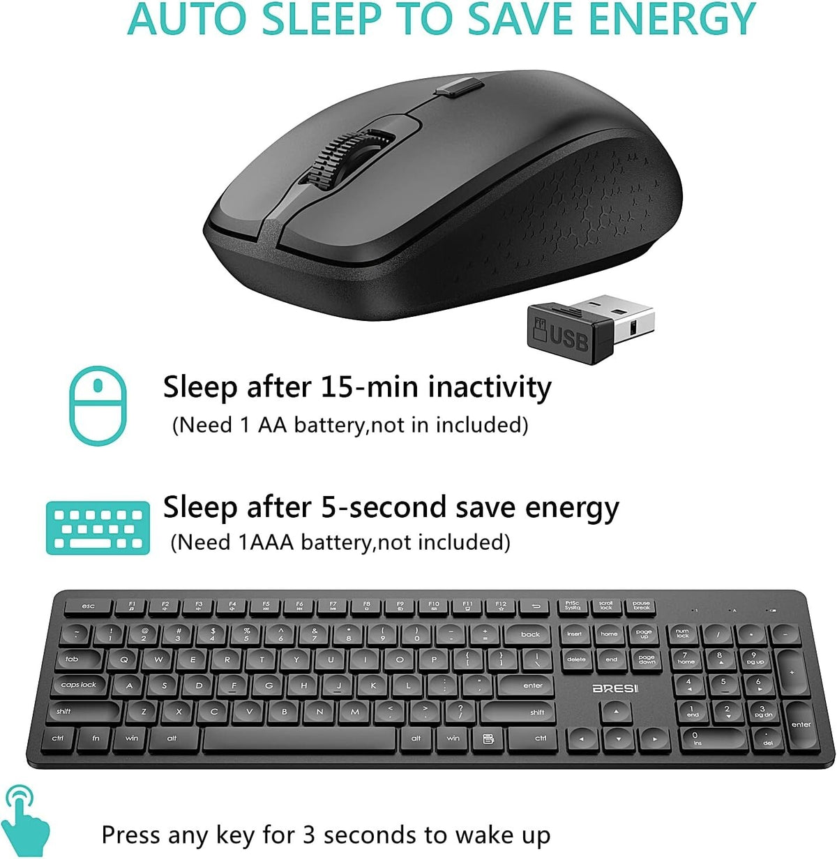 Wireless Keyboard and Mouse Set 2.4G Wireless Mouse and Keyboard US Layout USB