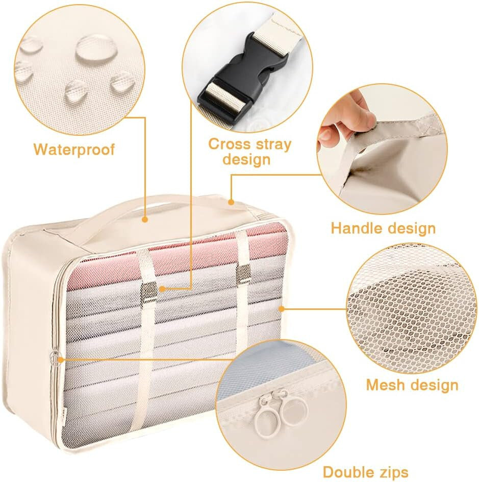 8 PCS Packing Cubes Luggage Storage Organiser Travel Compression Suitcase Bags